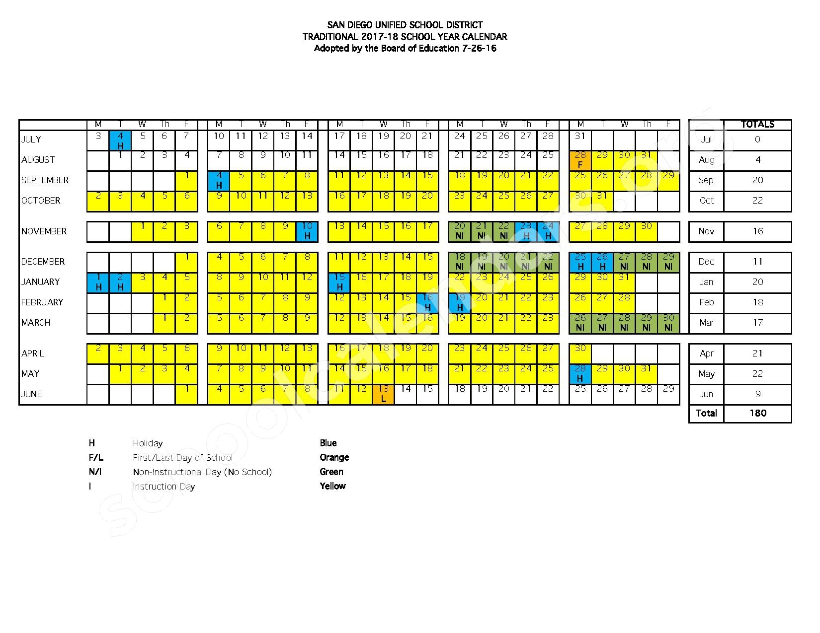 San Diego Unified School District Calendars San Diego Ca Qualads