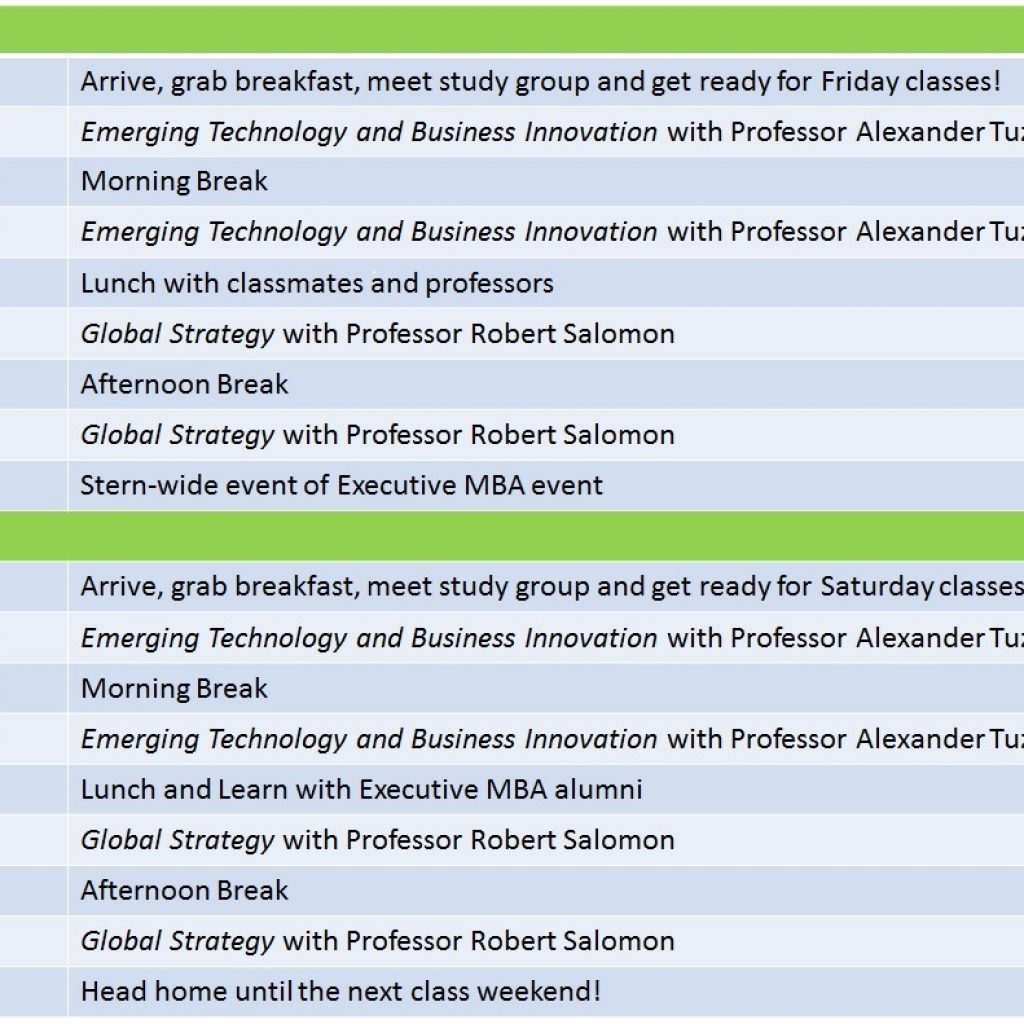 Schedule Calendars Nyu Stern