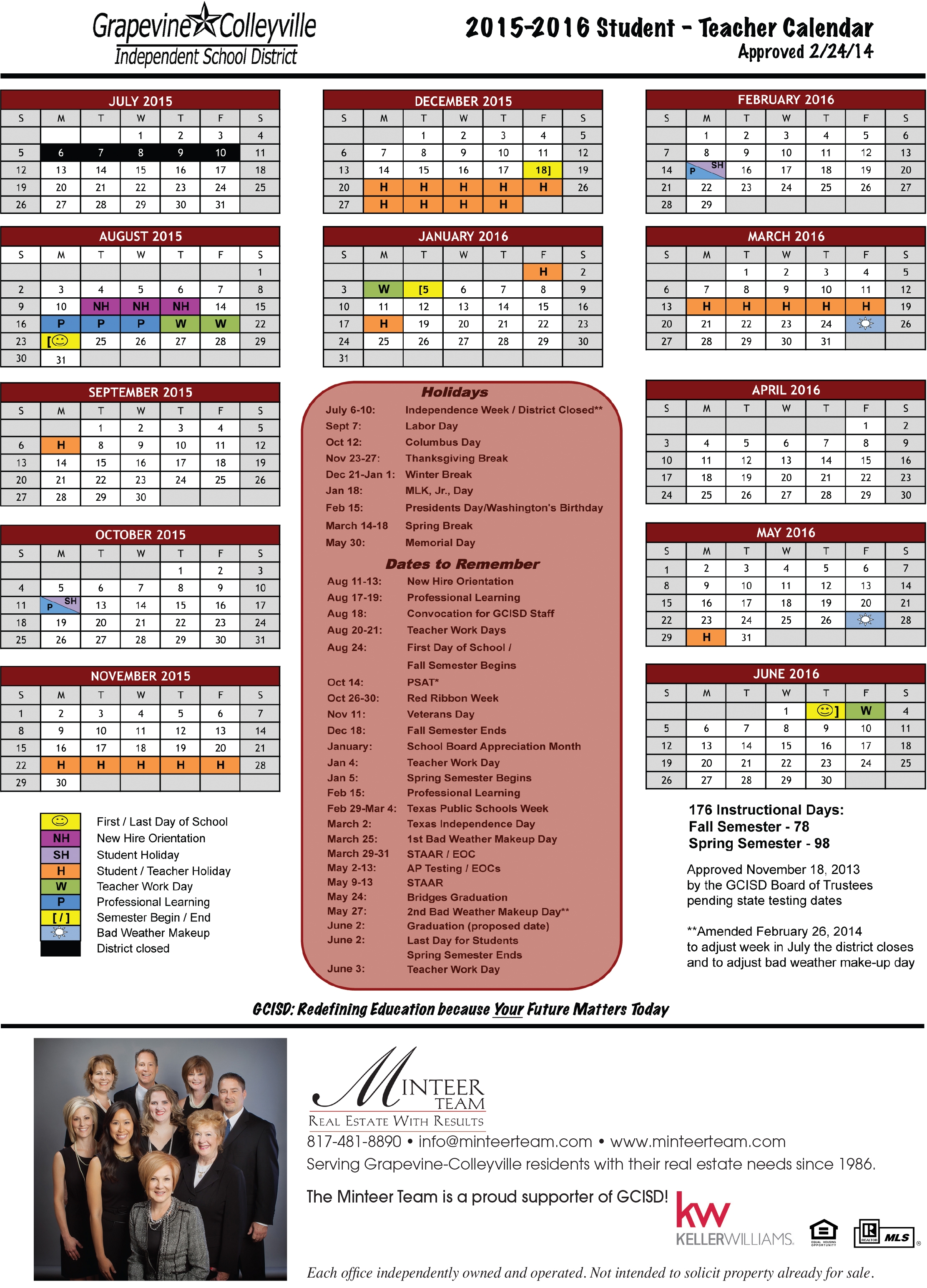 School Calendar For Gcisd 2015 2016 Minteer Real Estate Team