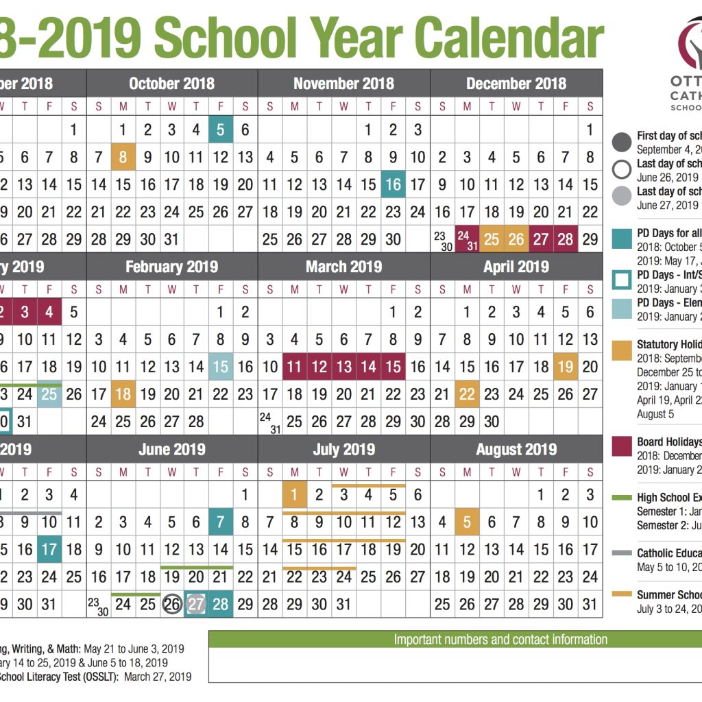 School Year Calendar From The Ocsb