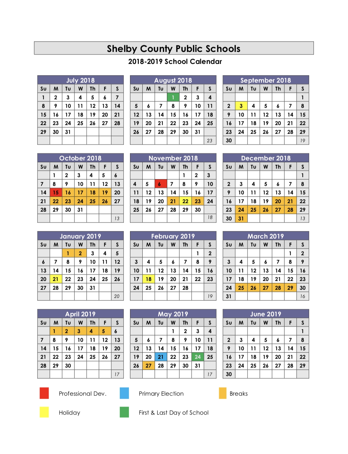 School Year Calendars 2018 2019 School Calendar