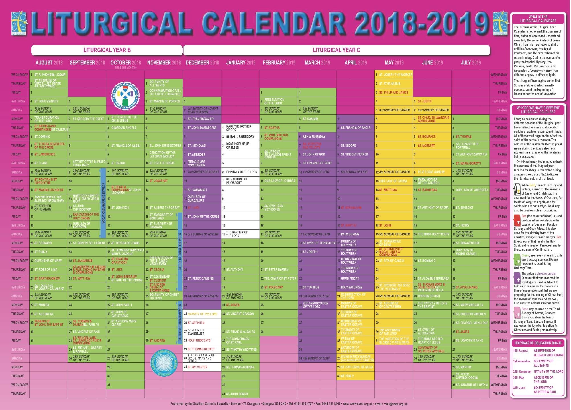 Scottish Catholic Education Service Sces Liturgical Calendar