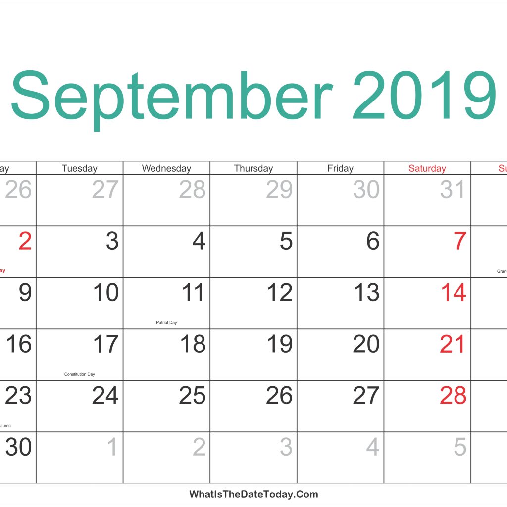 September 2019 Calendar Printable With Holidays Com Mesmerizing