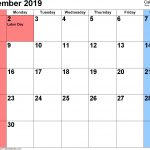 September 2019 Calendars For Word Excel Pdf