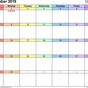 September 2019 Calendars For Word Excel Pdf