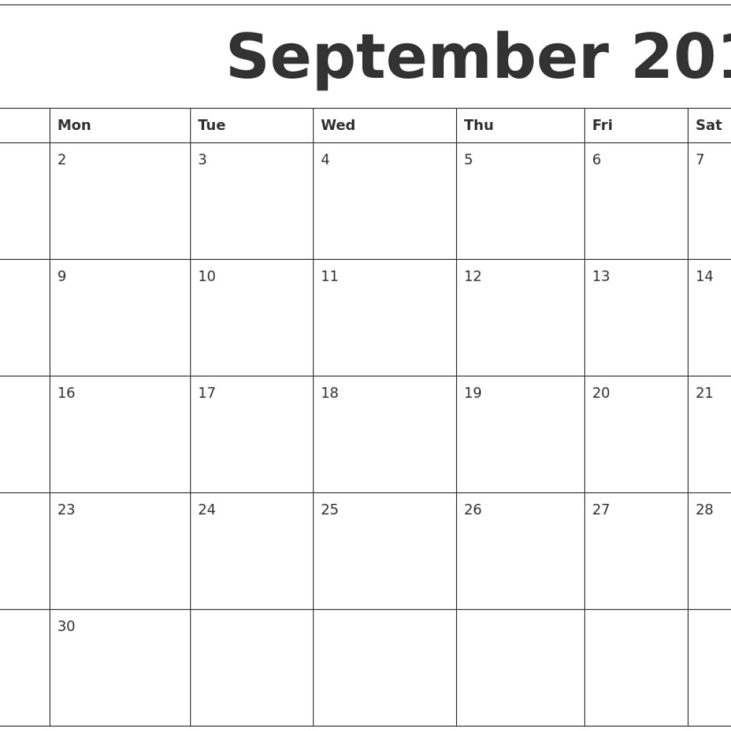 September 2019 Free Printable Calendar