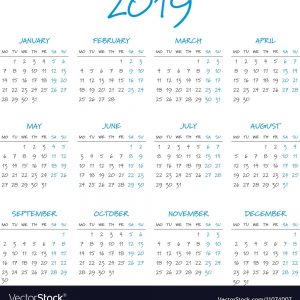 Simple 2019 Year Calendar Royalty Free Vector Image