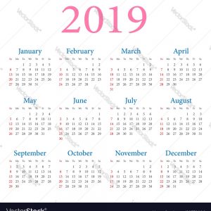 Simple Annual Calendar 2019 Royalty Free Vector Image