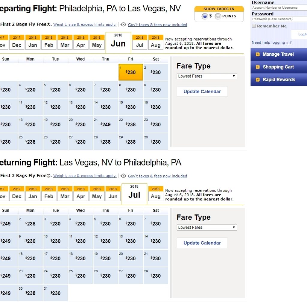 Southwest Low Fare Calendar November 2018 Calendar Creative Printable