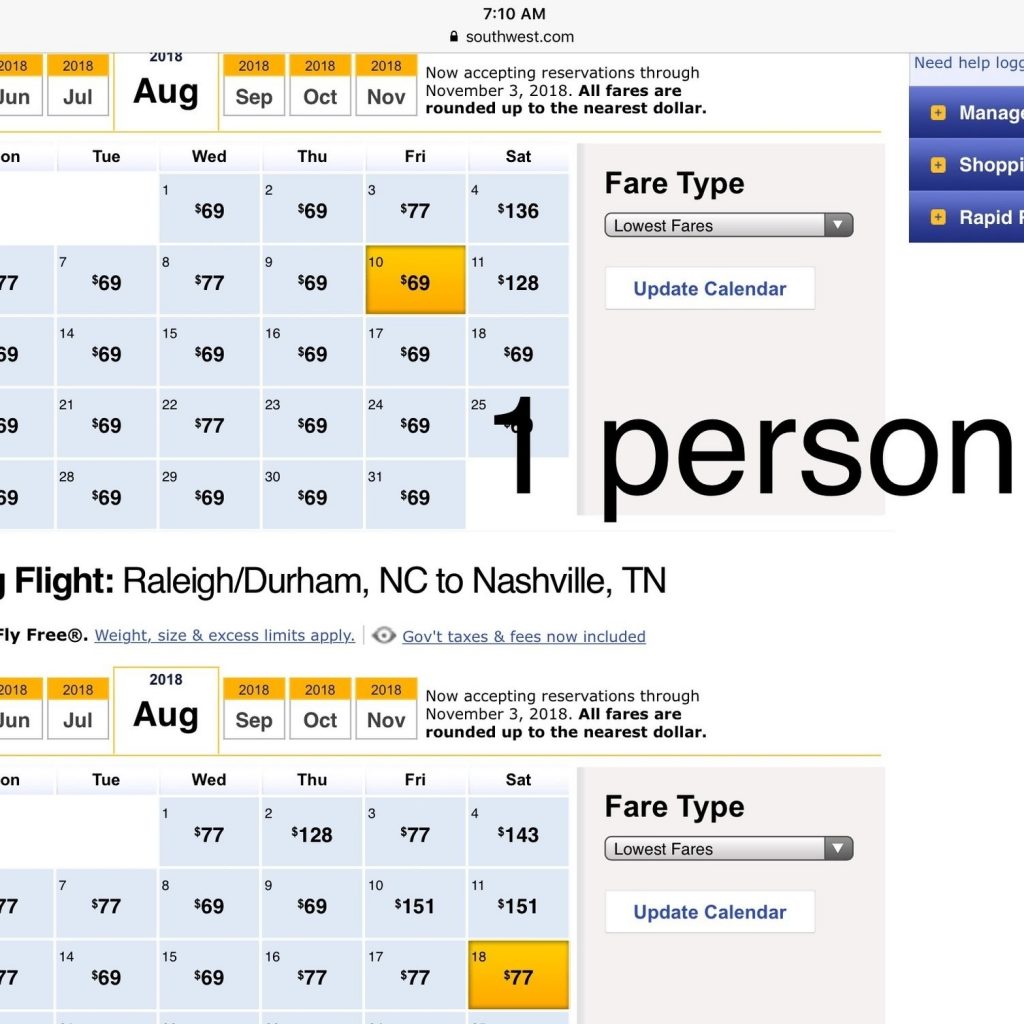 Southwest Low Fare Calendar November 2018 Calendar Template Printing