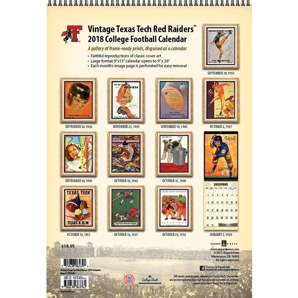 Texas Tech Vintage Football 2018 Wall Calendar Calendars