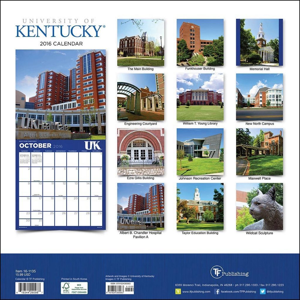 University Of Kentucky 2016 Wall Calendar 9781624380983