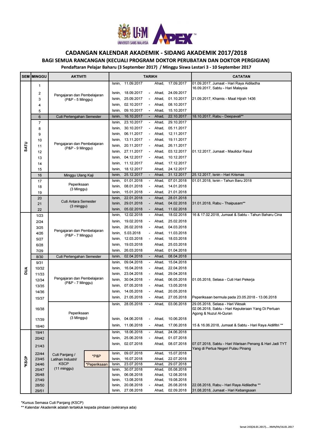 Usm Academic Calendar 20172018 Samson Chieng Issuu