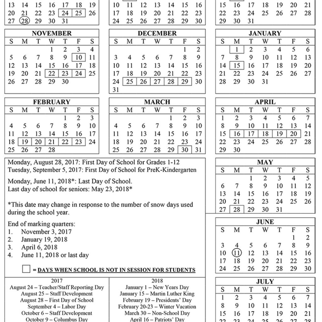 Worcester Public School Calendar 2017 2018 2019 Calendar Printable