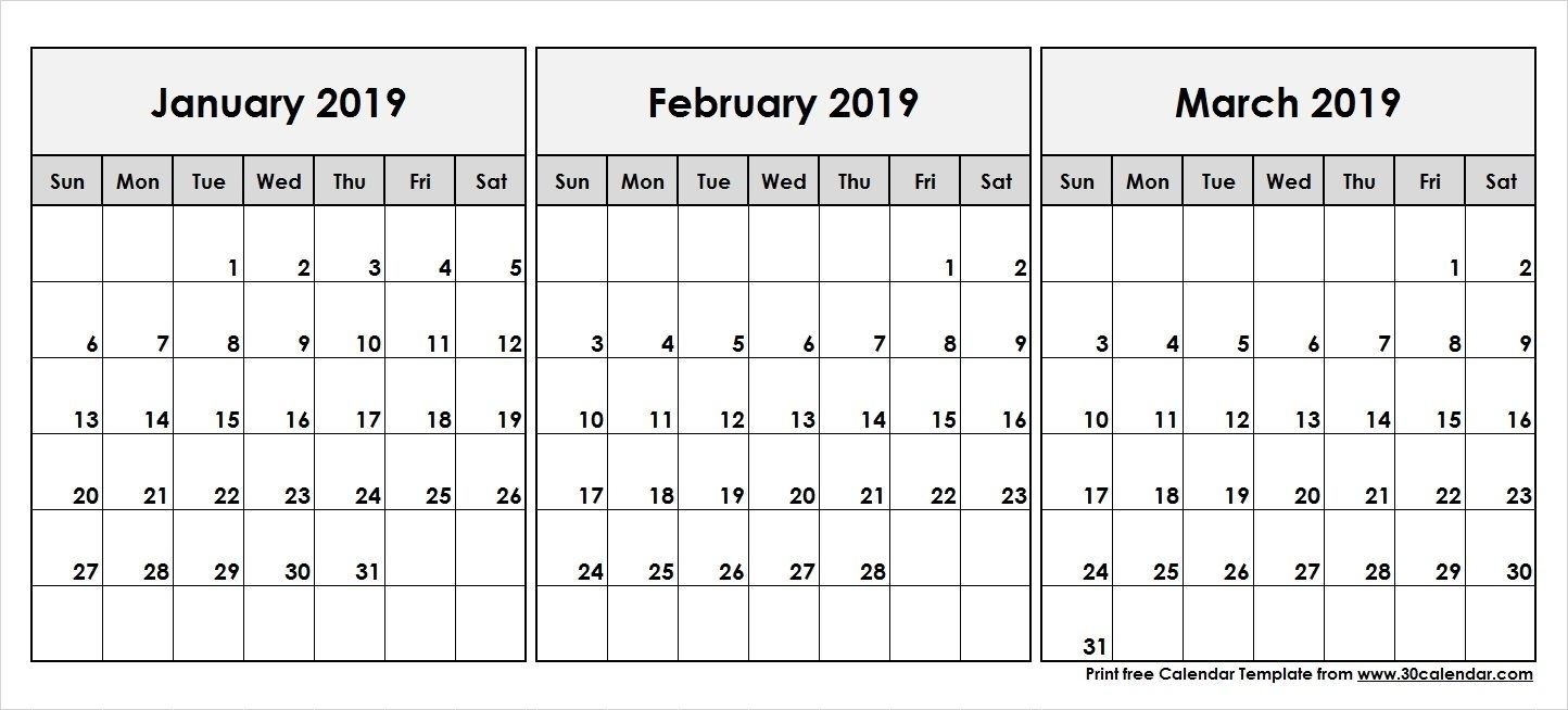 2019 Calendar Jan Feb March Calendar Template 555 December 