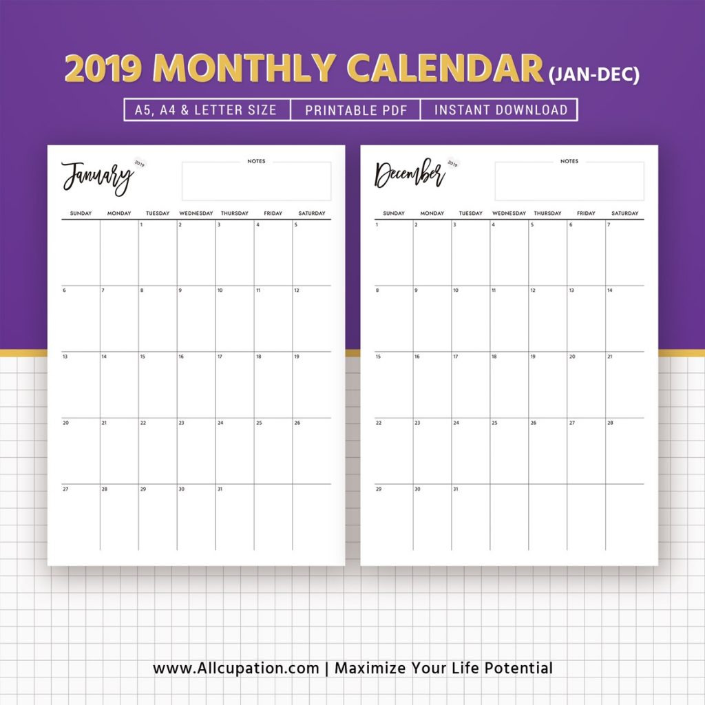 2019 Monthly Calendar Calendar 2019 Planner Design Best Planner