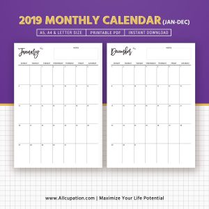 2019 Monthly Calendar Calendar 2019 Planner Design Best Planner