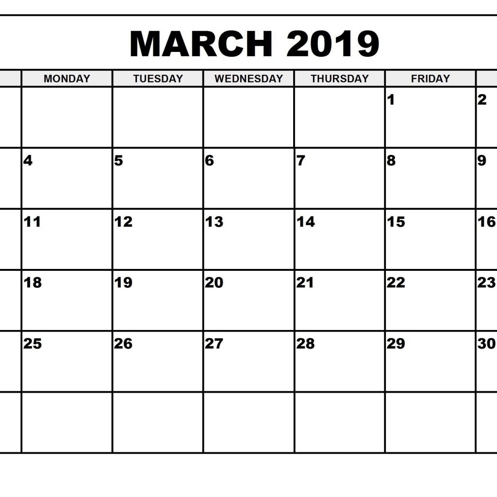 2019 Monthly Printable Calendar March 2019 Calendar March