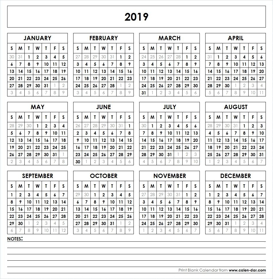 2019 Printable Calendar Yearly Calendar Pinterest Calendar 