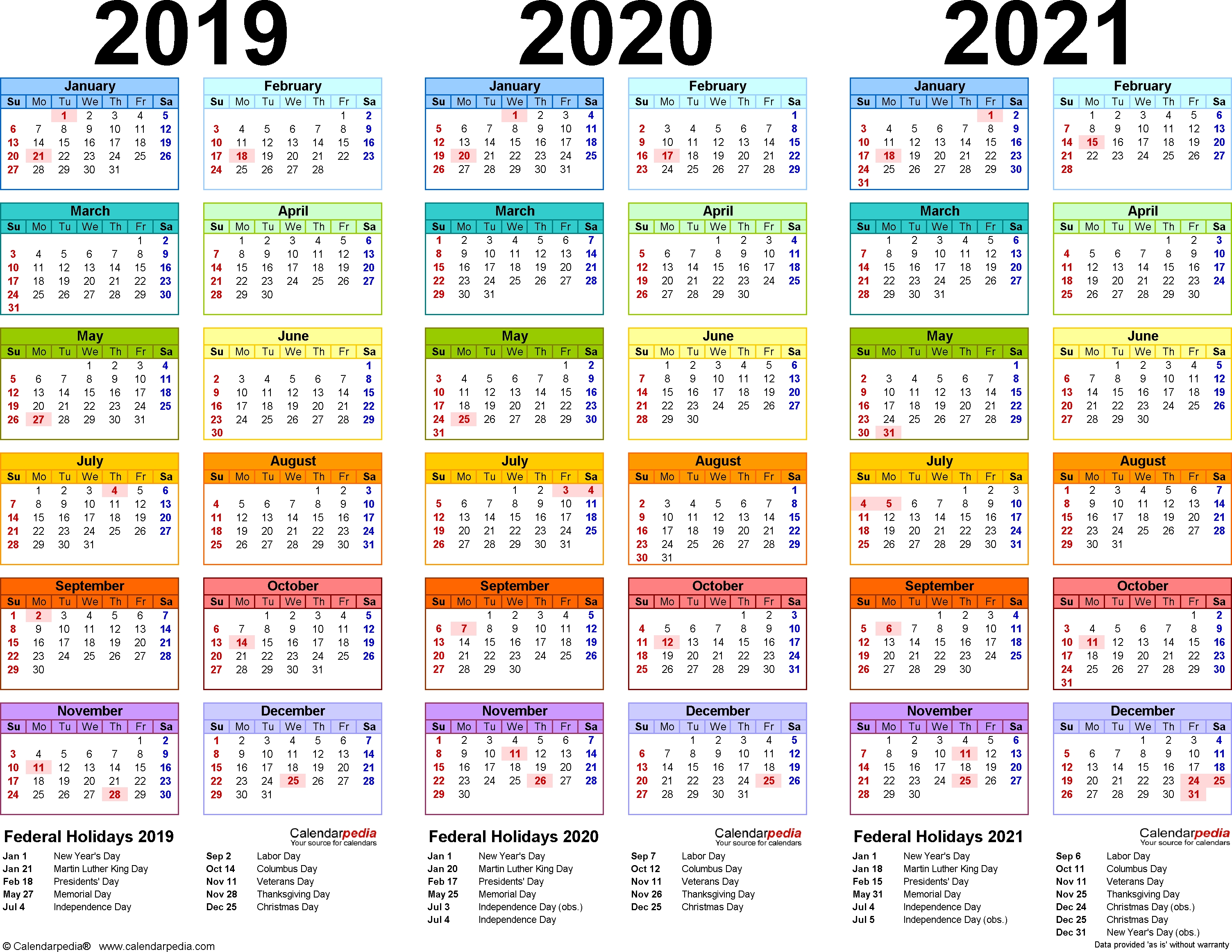 201920202021 Calendar 4 Three Year Printable Pdf Calendars