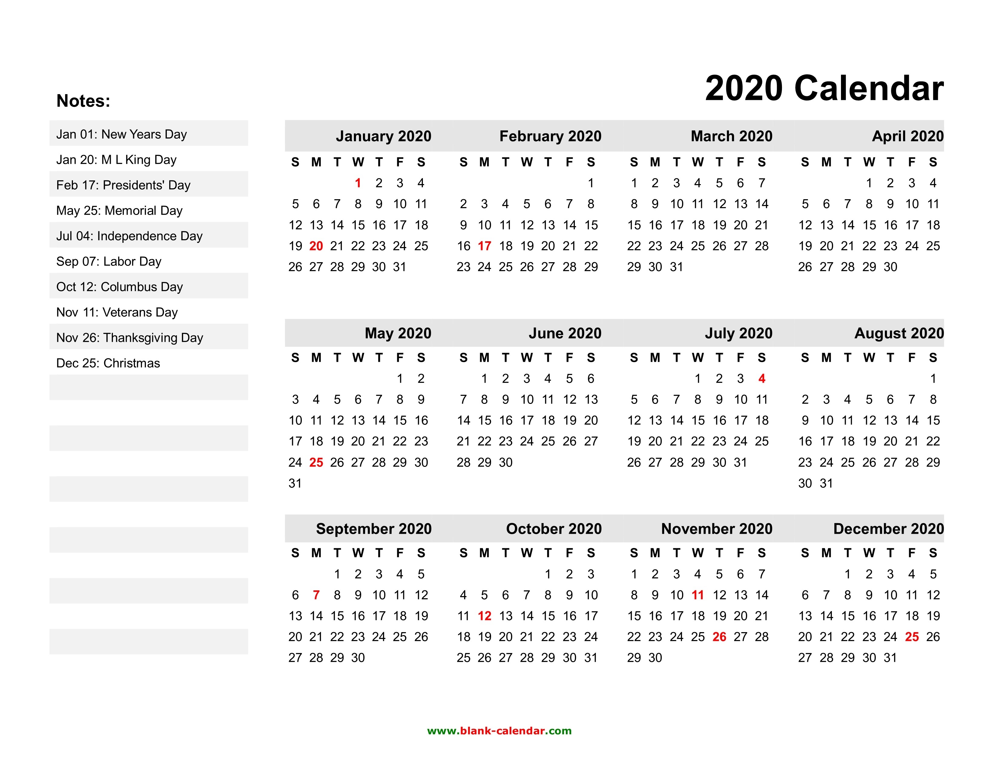 2020 2020 Calendar Printable Yearly Calendar 2020 Monthly Yearly 