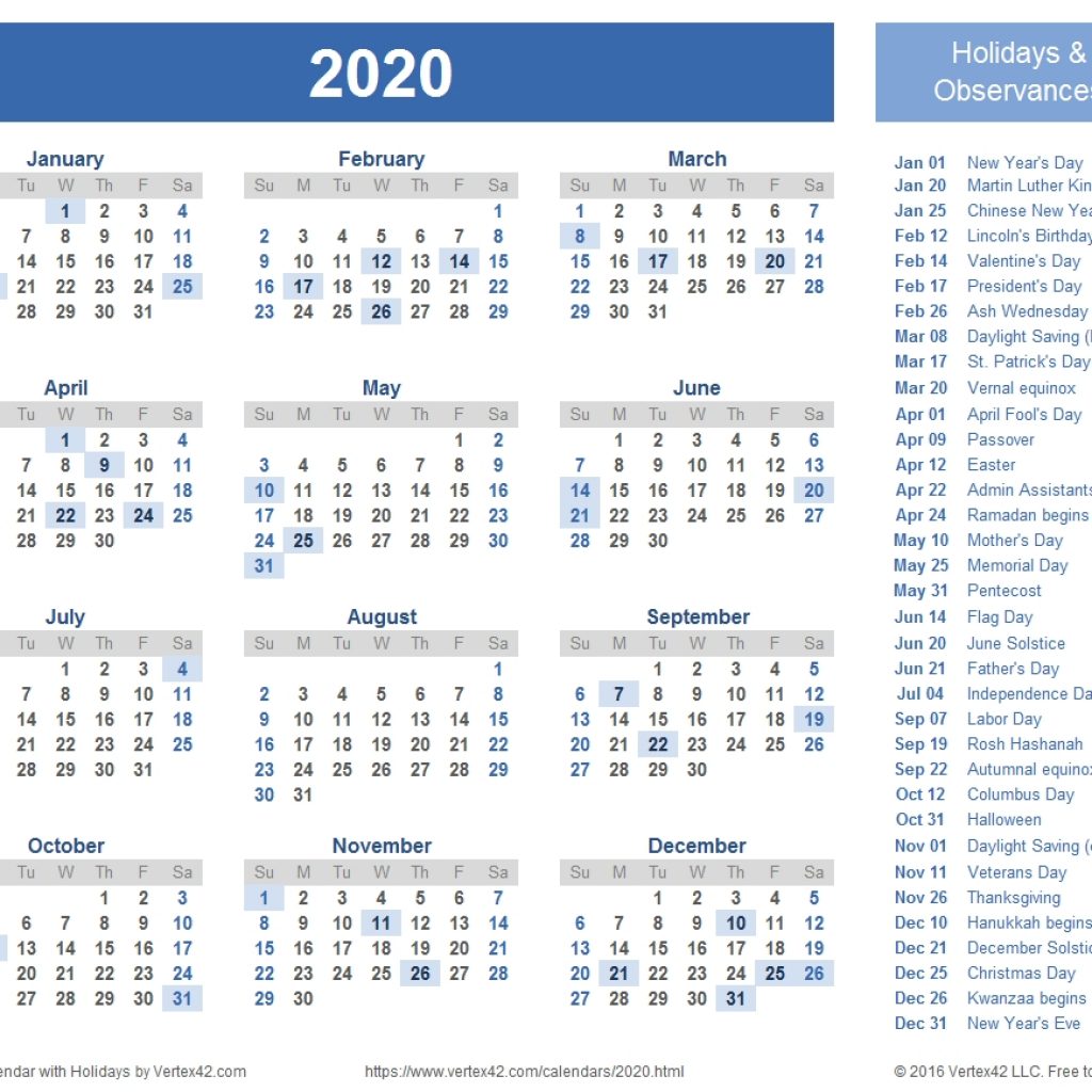 2020 Calendar Templates And Images