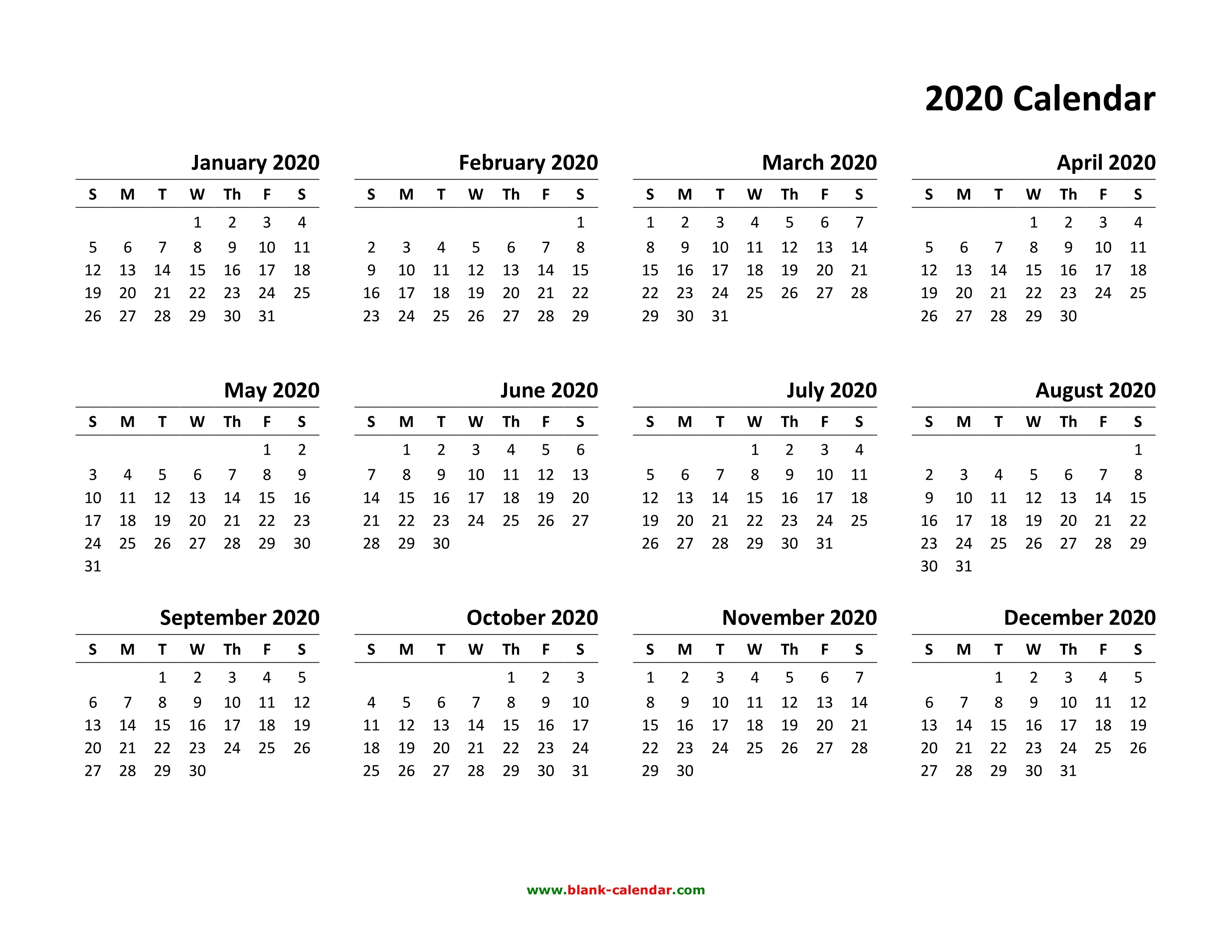 2020 Monthly Calendar Printable Pdf Yearly Calendar 2020 Monthly 