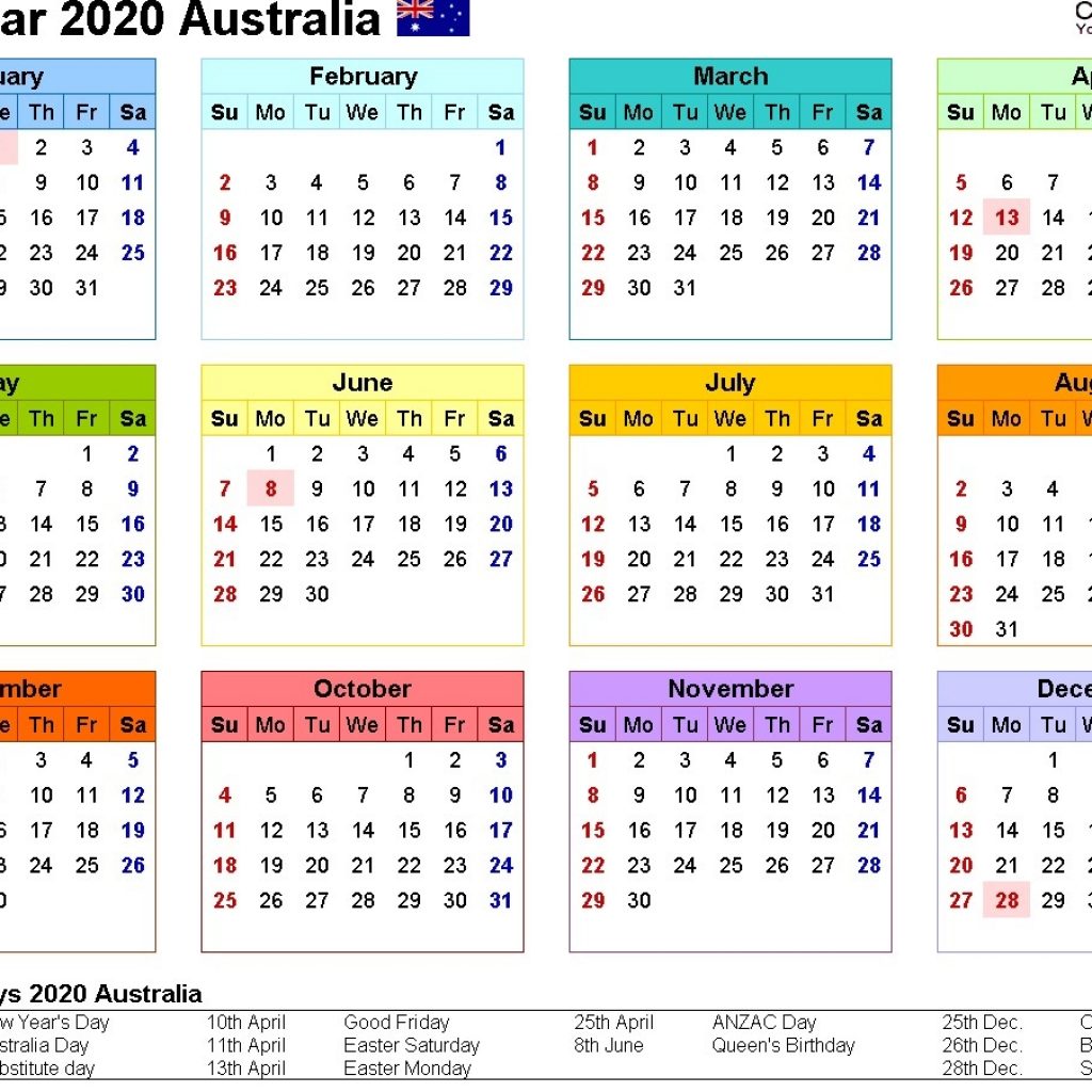 2020 Printable Calendar Australia Australia Calendar 2020 Free