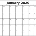 2020 Printable Calendar Monthly January 2020 Printable Monthly