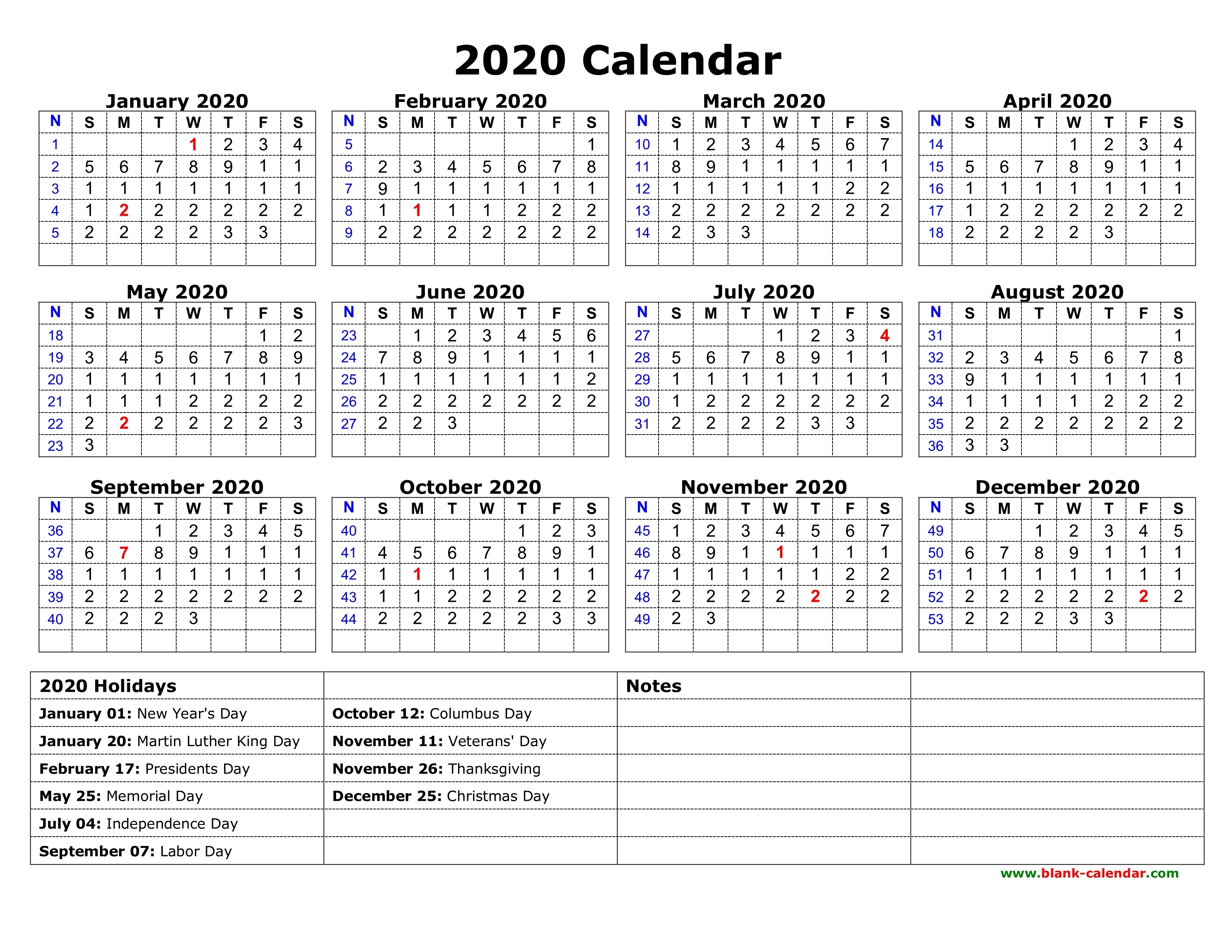 2020 Printable Calendar One Page Free Download Printable Calendar