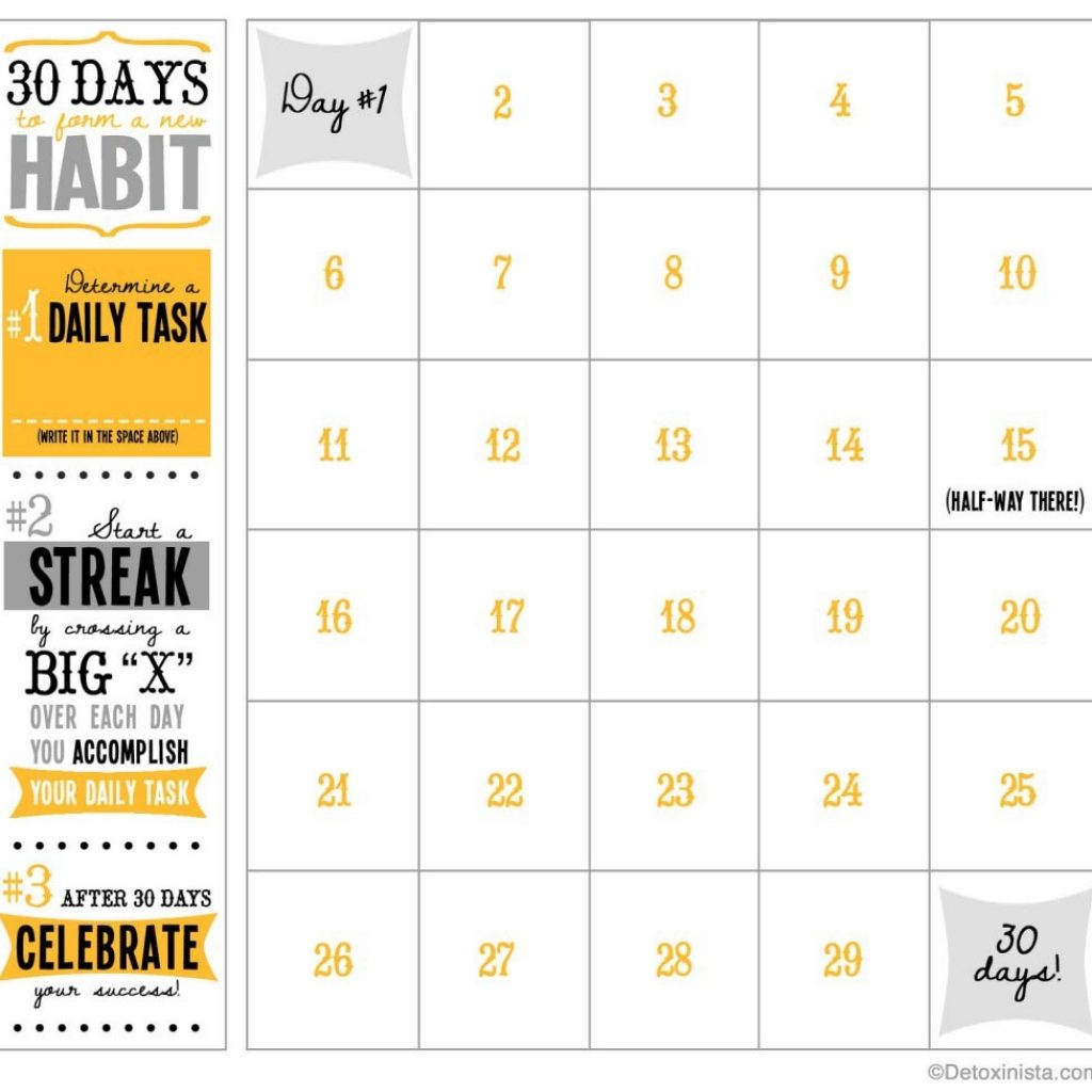 30 Day Printable Calendar Detoxinista