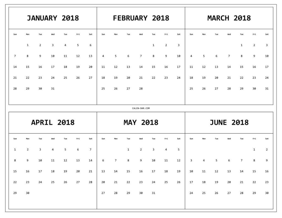 6 Month One Page Printable Calendar 2018 Maxcalendars Pinterest 