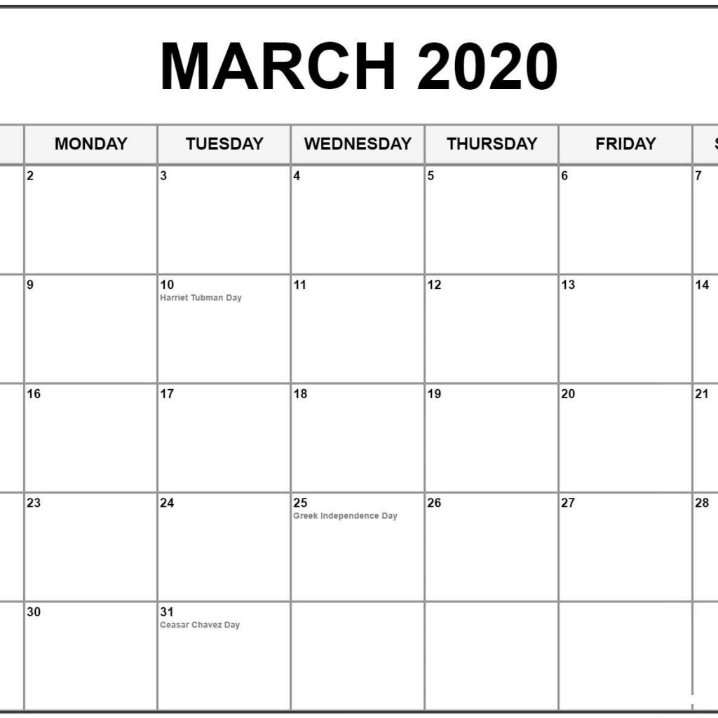 A4 Printable Calendar 2020 Download March 2020 Calendar A4 Size