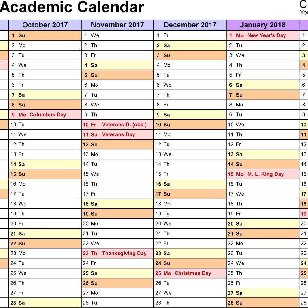 Academic Calendars 20172018 Free Printable Word Templates