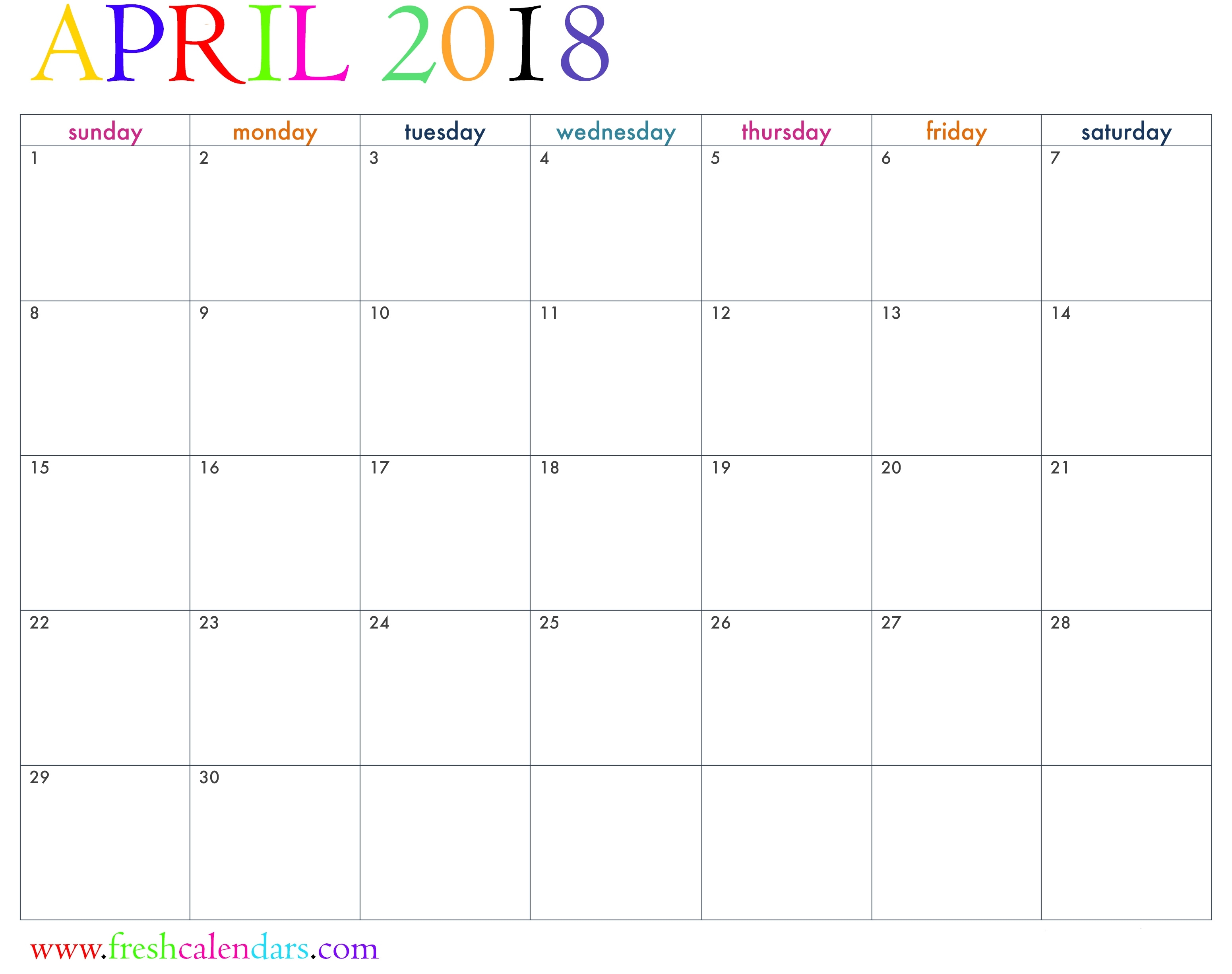 April 2018 Printable Calendar Templates Regarding Printable Monthly 