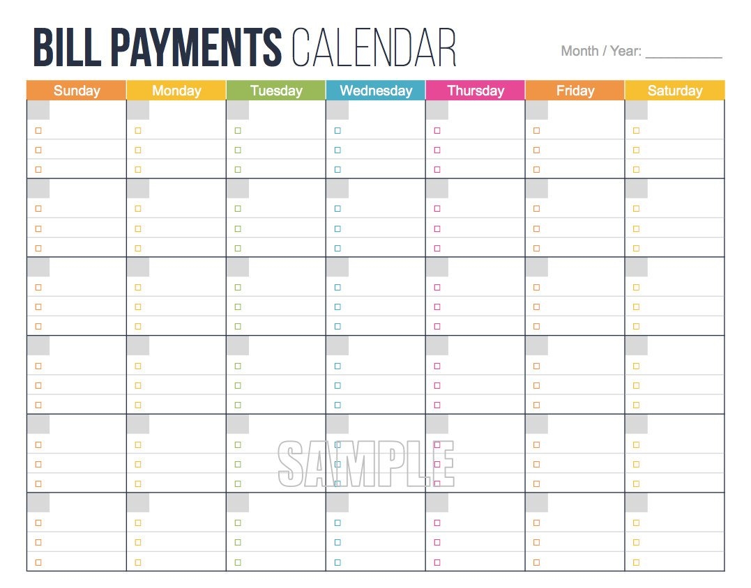 Bill Payments Calendar Personal Finance Organizing Etsy 