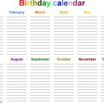 Birthday Calendars 7 Free Printable Word Templates