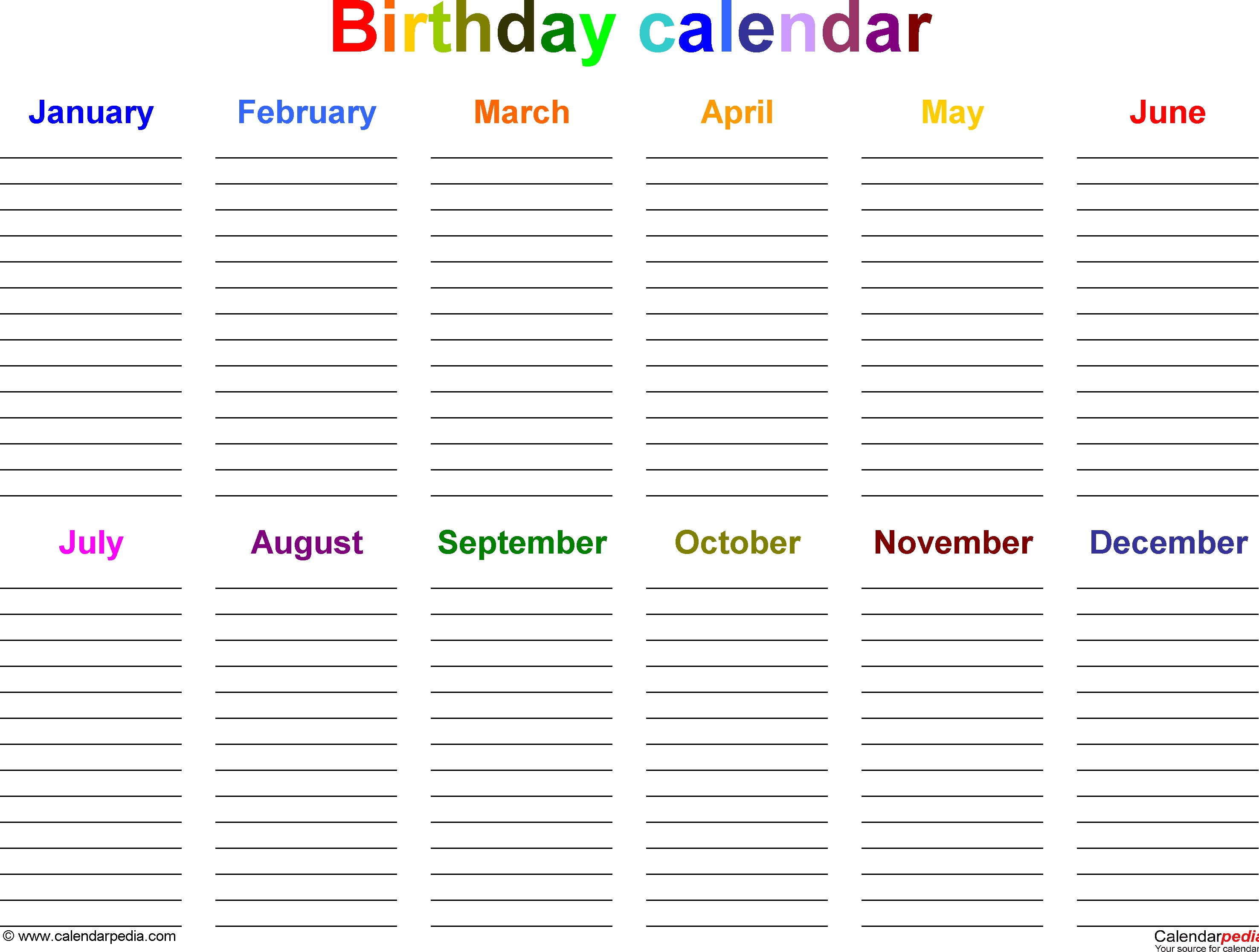 Birthday Calendars 7 Free Printable Word Templates 