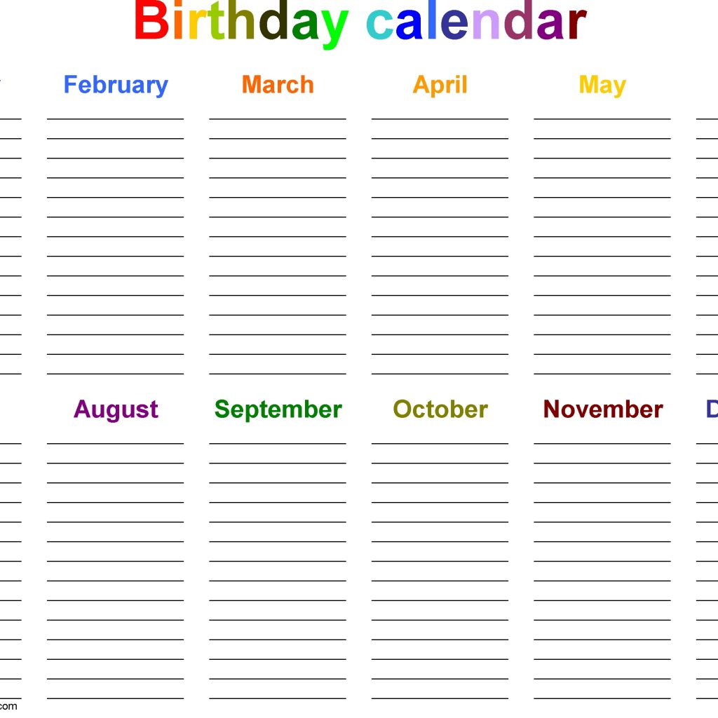 Birthday Calendars 7 Free Printable Word Templates