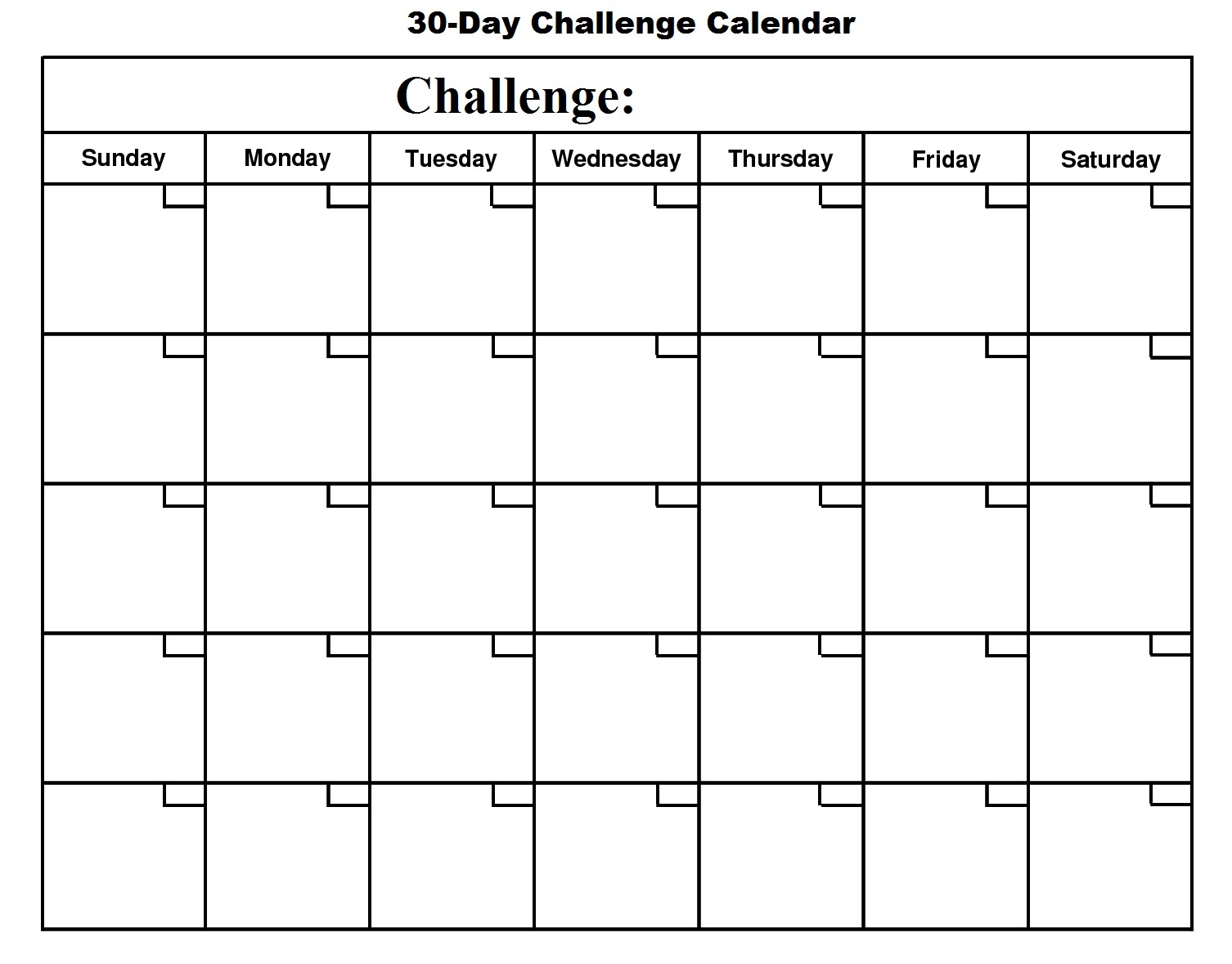 Blank 30 Day Calendar Printable 30 Day Challenge January Free