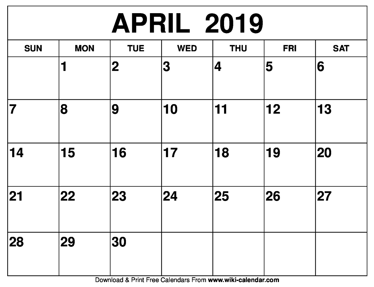 Blank April 2019 Calendar Printable 