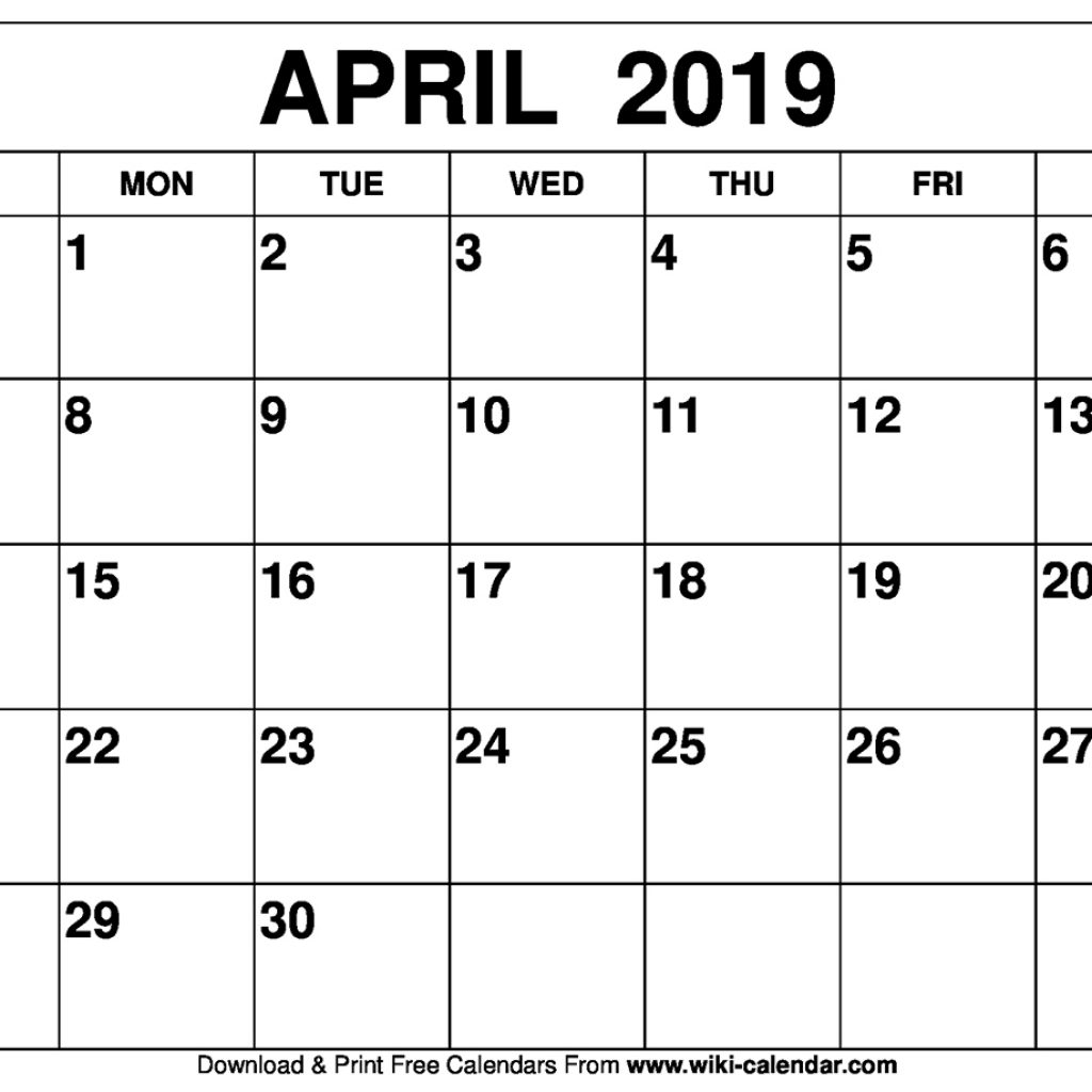 Blank April 2019 Calendar Printable