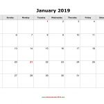 Blank Calendar 2019