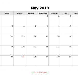 Blank Calendar For May 2019