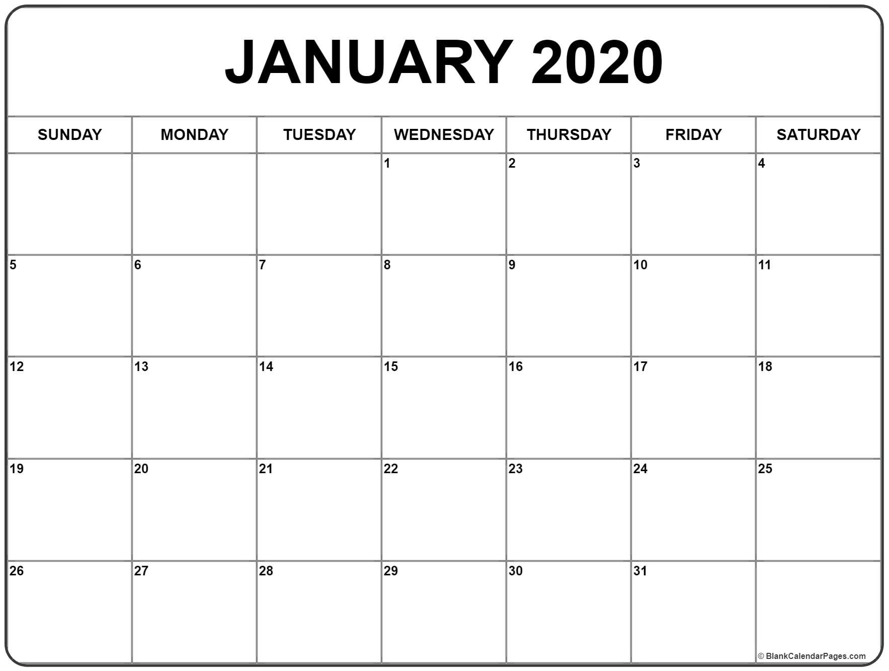 Blank Calendar Jan 2020 Printable January 2020 Calendar Monthly 