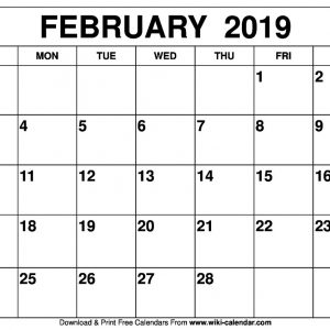 Blank February 2019 Calendar Printable