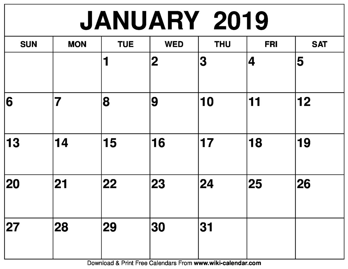 Blank January 2019 Calendar Printable