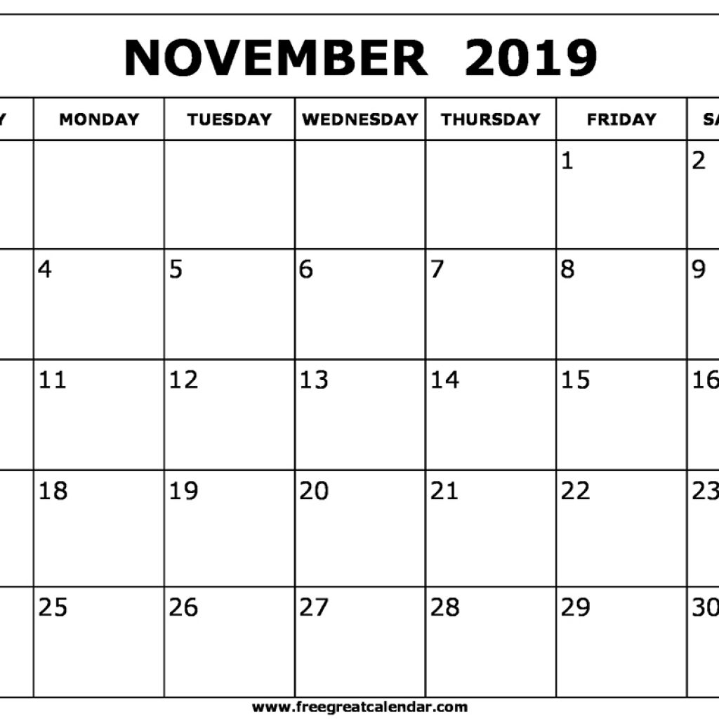 Blank November 2019 Calendar Printable