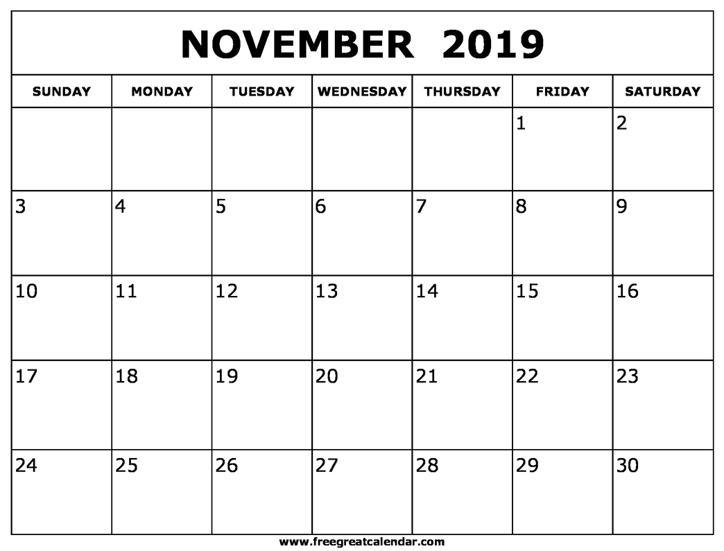 Blank November 2019 Calendar Printable 