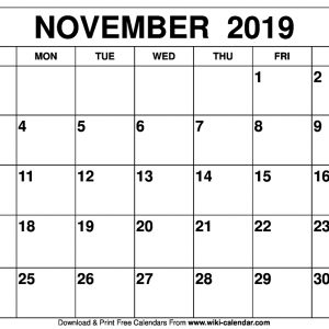 Blank November 2019 Calendar Printable